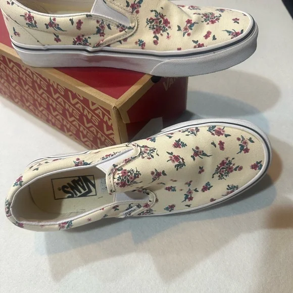 Women’s Vans Floral Slip-On Sneakers - Cream and Pink - Picture 2 of 4